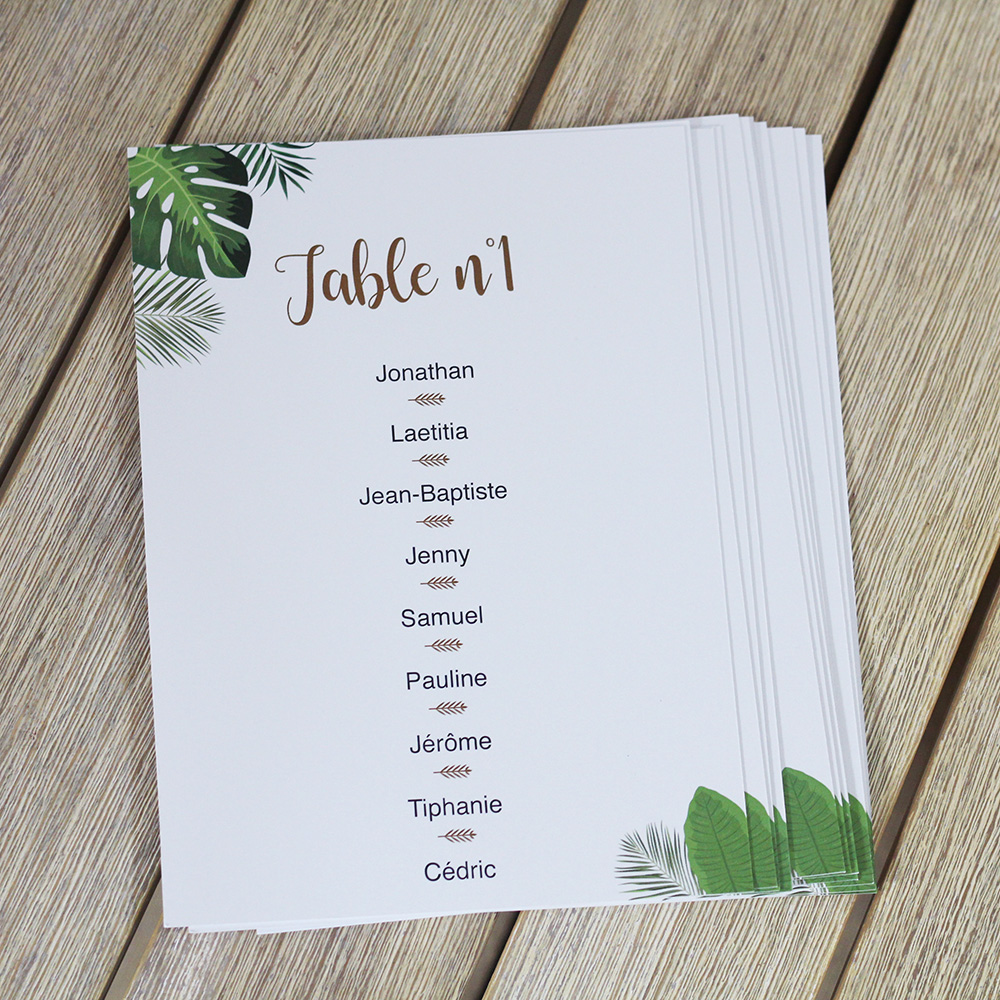Carte Pour Plan De Table Plan de table tropical Mariage/Papeterie Bul d'idées