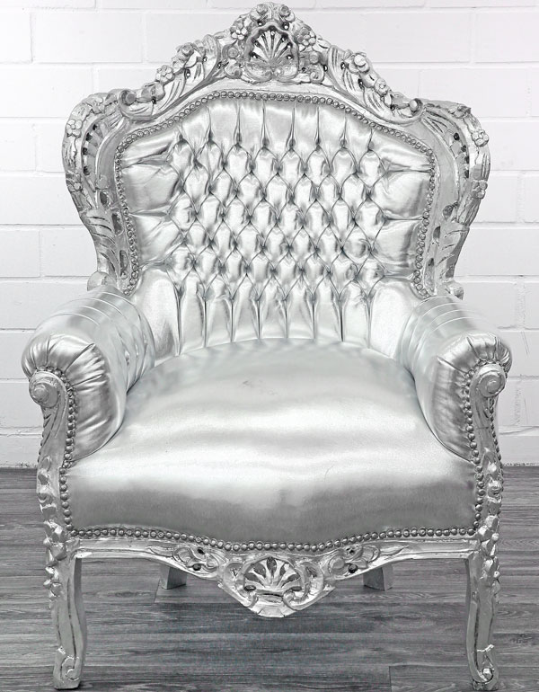 Fauteuil rococo en hêtre massif argenté Stockholm classicstores