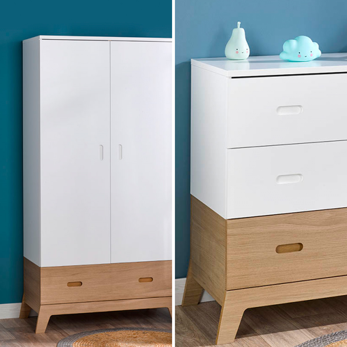 Commode et Armoire 2 portes Bébé Provence Archipel Blanc Chêne