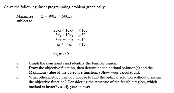 Solved Solve The Following Linear Programming Problem Gra...