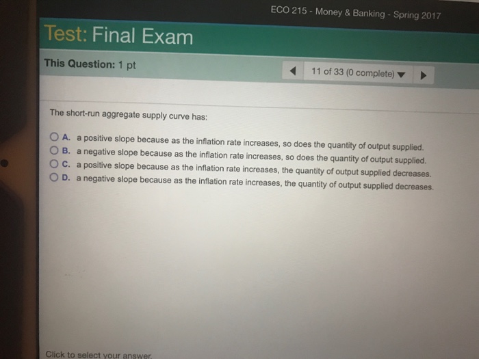 Solved The Shortrun Aggregate Supply Curve Has A. A Pos...