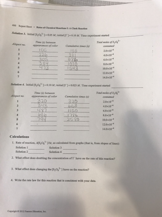 Solved REPORT SHEET EXPERIMENT Rates Of 29 Chemical React...