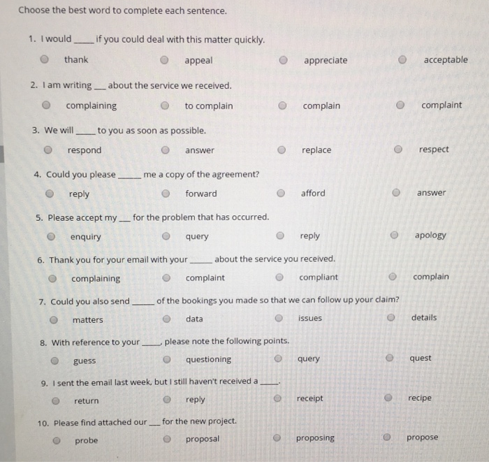 Solved Choose The Best Word To Complete Each Sentence. 1....