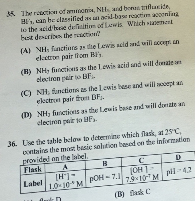 Solved 35. The Reaction Of Ammonia, NHs, And Boron Triflu