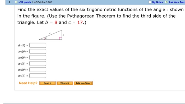 Solved Find The Exact Values Of The Six Trigonometric Fun...