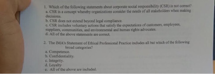Solved 1. Which Of The Following Statements About Corporate | Chegg.com
