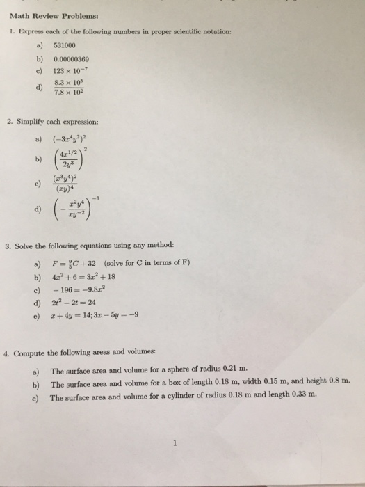 Solved Math Review Problems 1. Express Each Of The Follo...