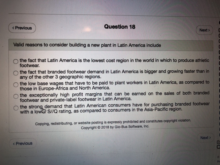 Solved < Previous Question 18 Next Valid Reasons To Consider | Chegg.com