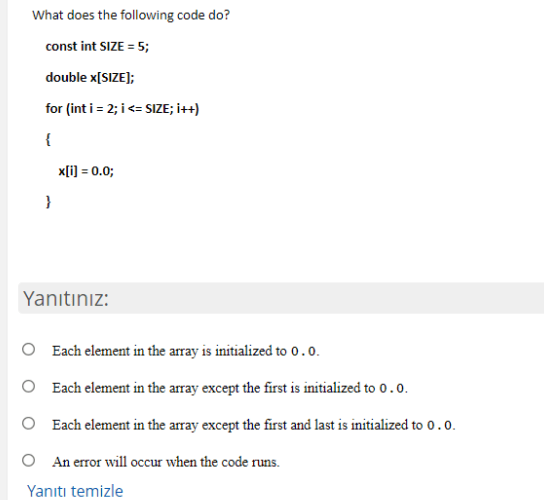 Solved What does the following code do? const int SIZE = 5;
