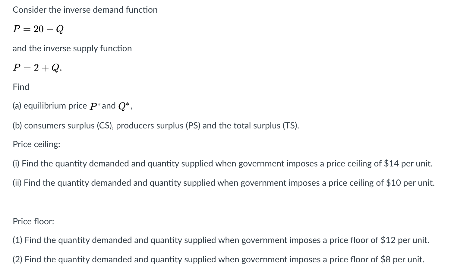 Solved Consider the inverse demand function P= 20 Q and