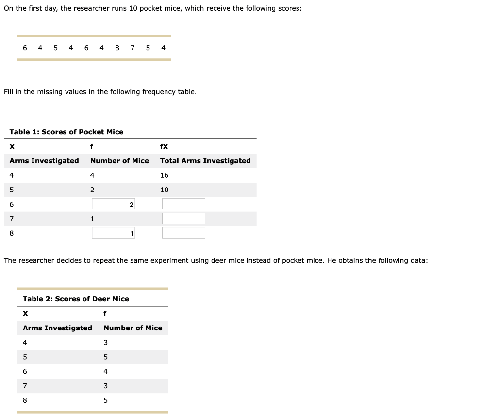 Solved 2. Frequency distribution tables The pocket mouse,