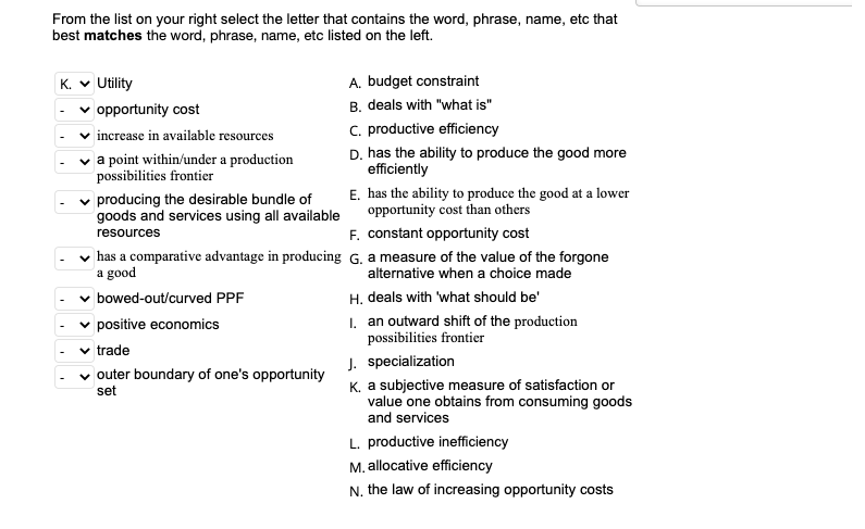 Solved From the list on your right select the letter that | Chegg.com
