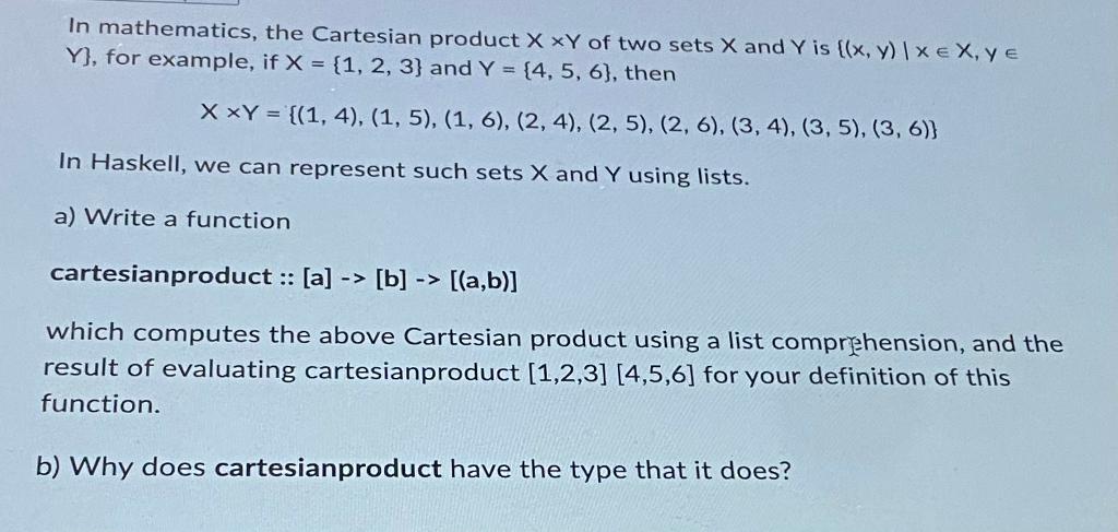Solved In mathematics, the Cartesian product X×Y of two sets | Chegg.com