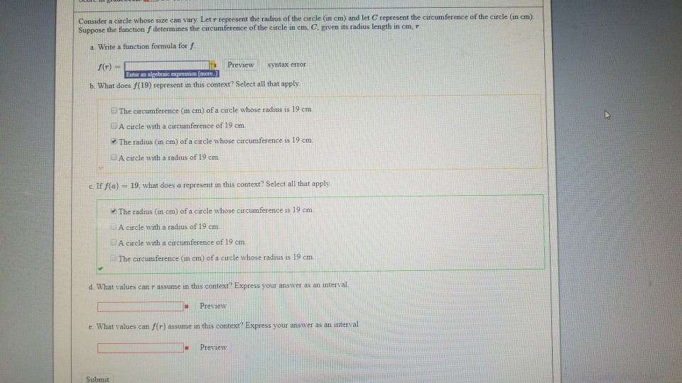 Solved Consider a circle whose size can vary Let r represent