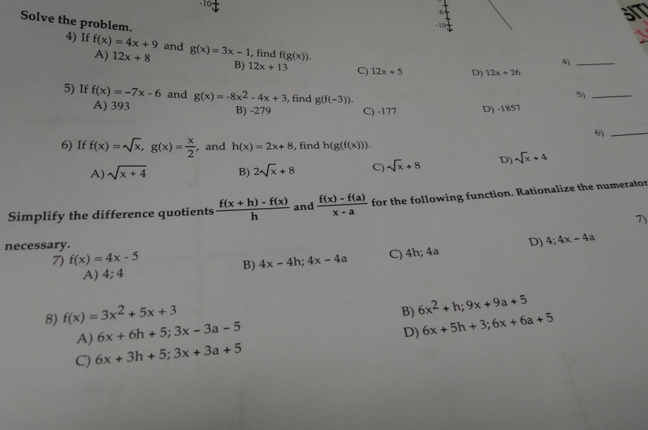 Solved Solve the problem 8 4 If fx 4x 9 and gx