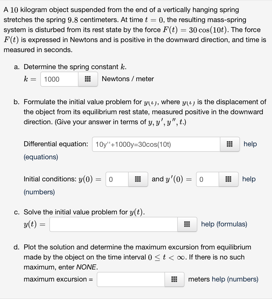 Solved A 10 kilogram object suspended from the end of a