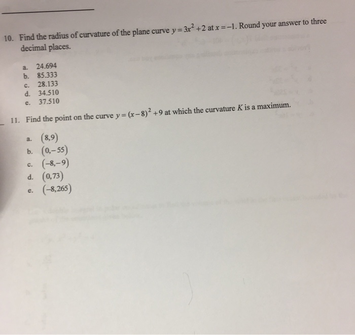 Solved Find The Radius Of Curvature Of The Plane Curve Y