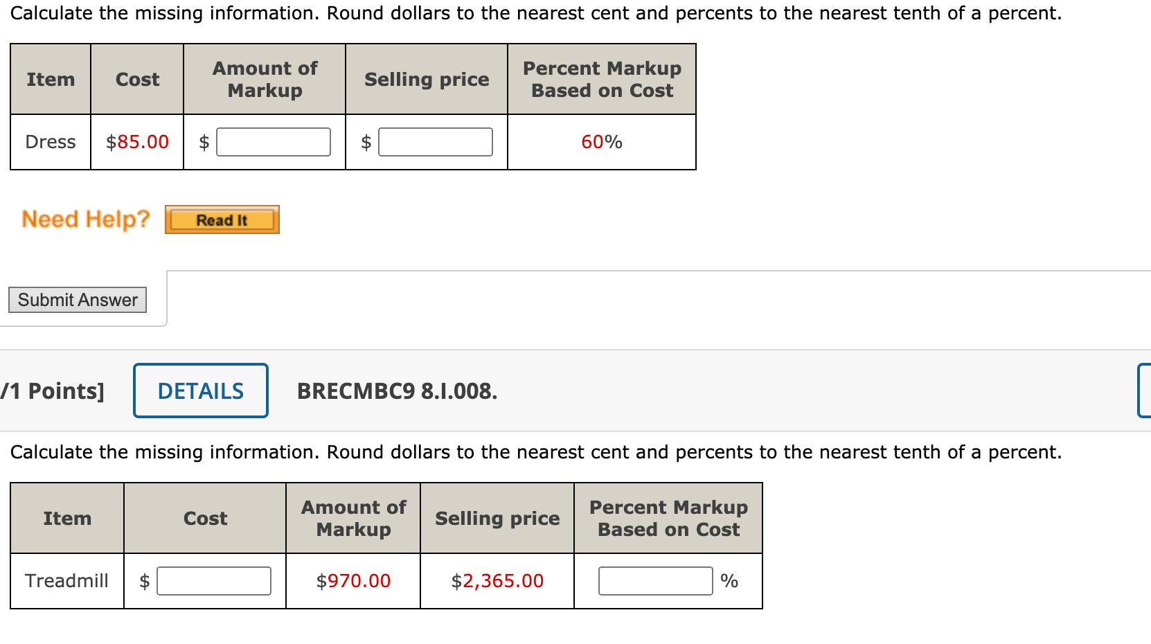 Solved Calculate the missing information. Round dollars to | Chegg.com