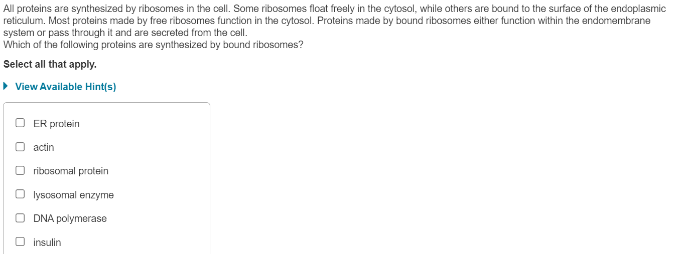 Solved All proteins are synthesized by ribosomes in the