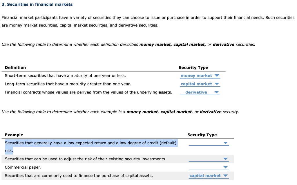 Solved 3. Securities in financial markets Financial market
