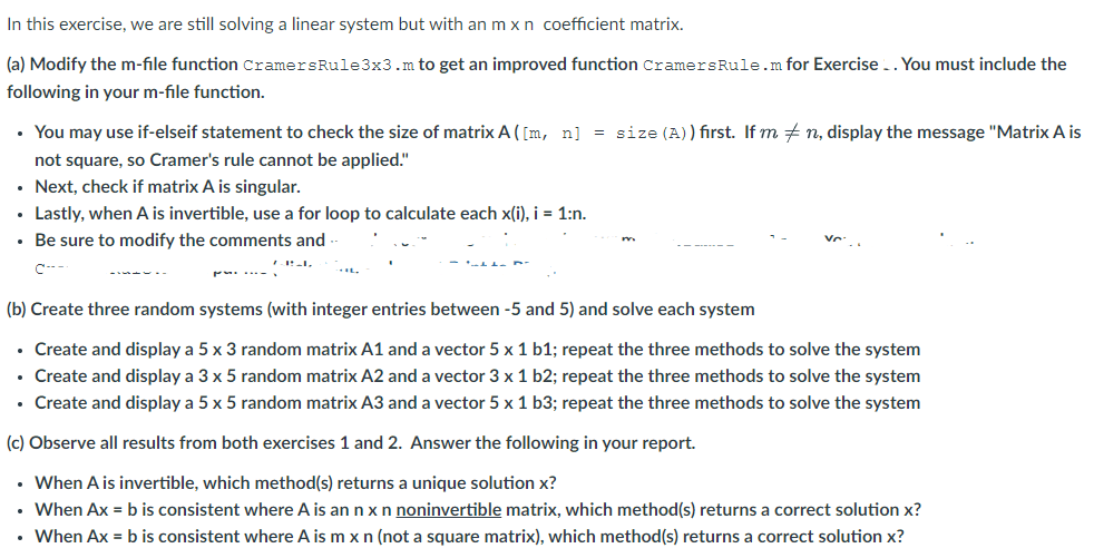 Solved I need help with matlab code cramer's rule.