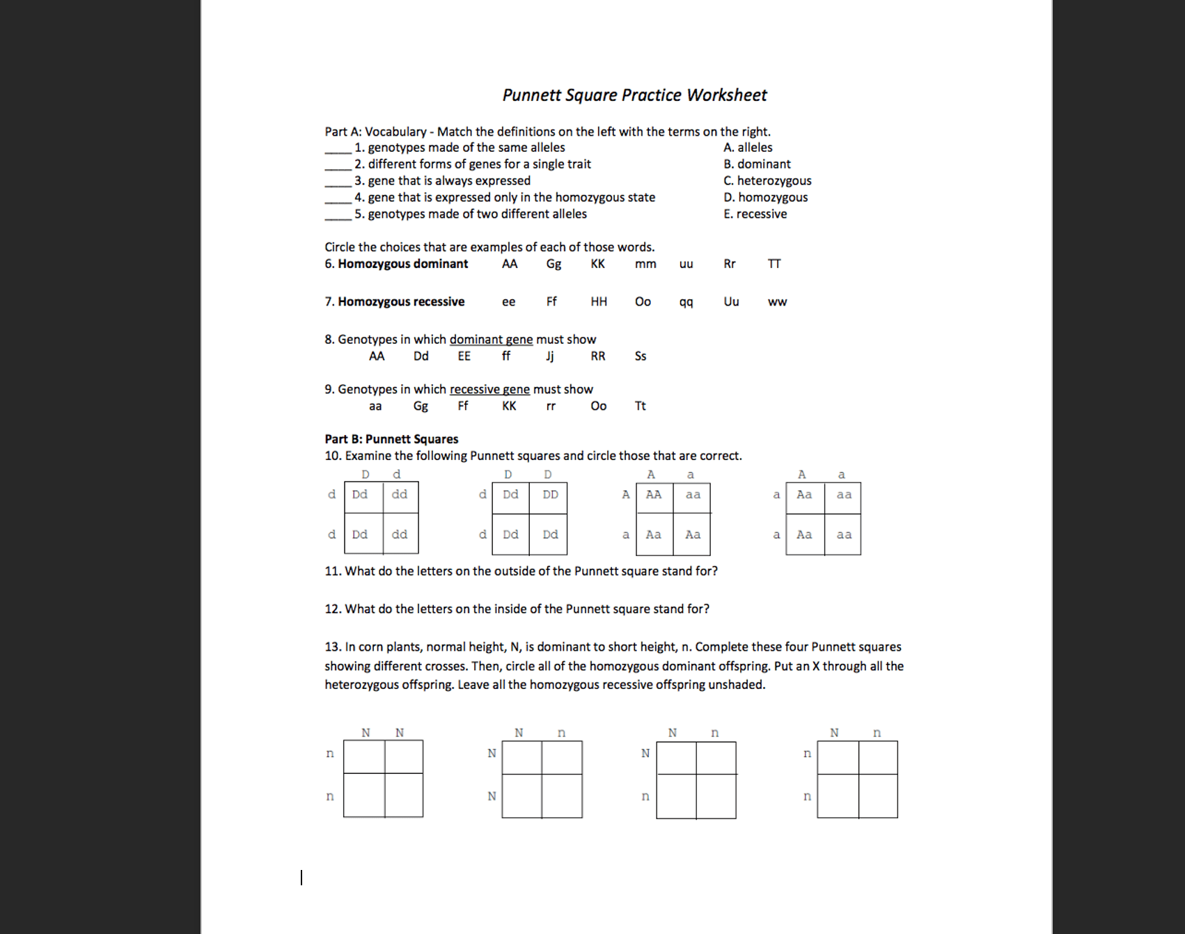 Solved Square Practice Worksheet Part A Vocabulary