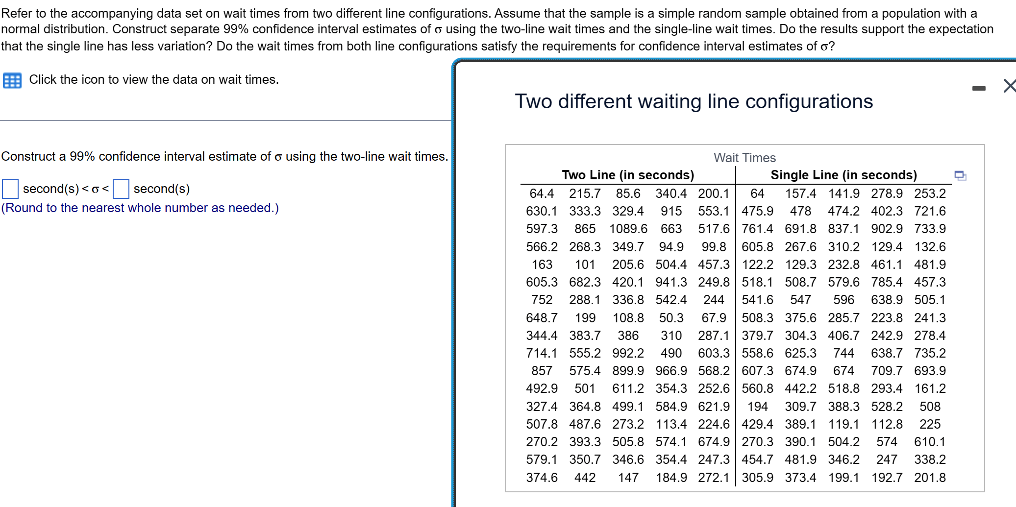 Solved Refer to the data set on wait times from