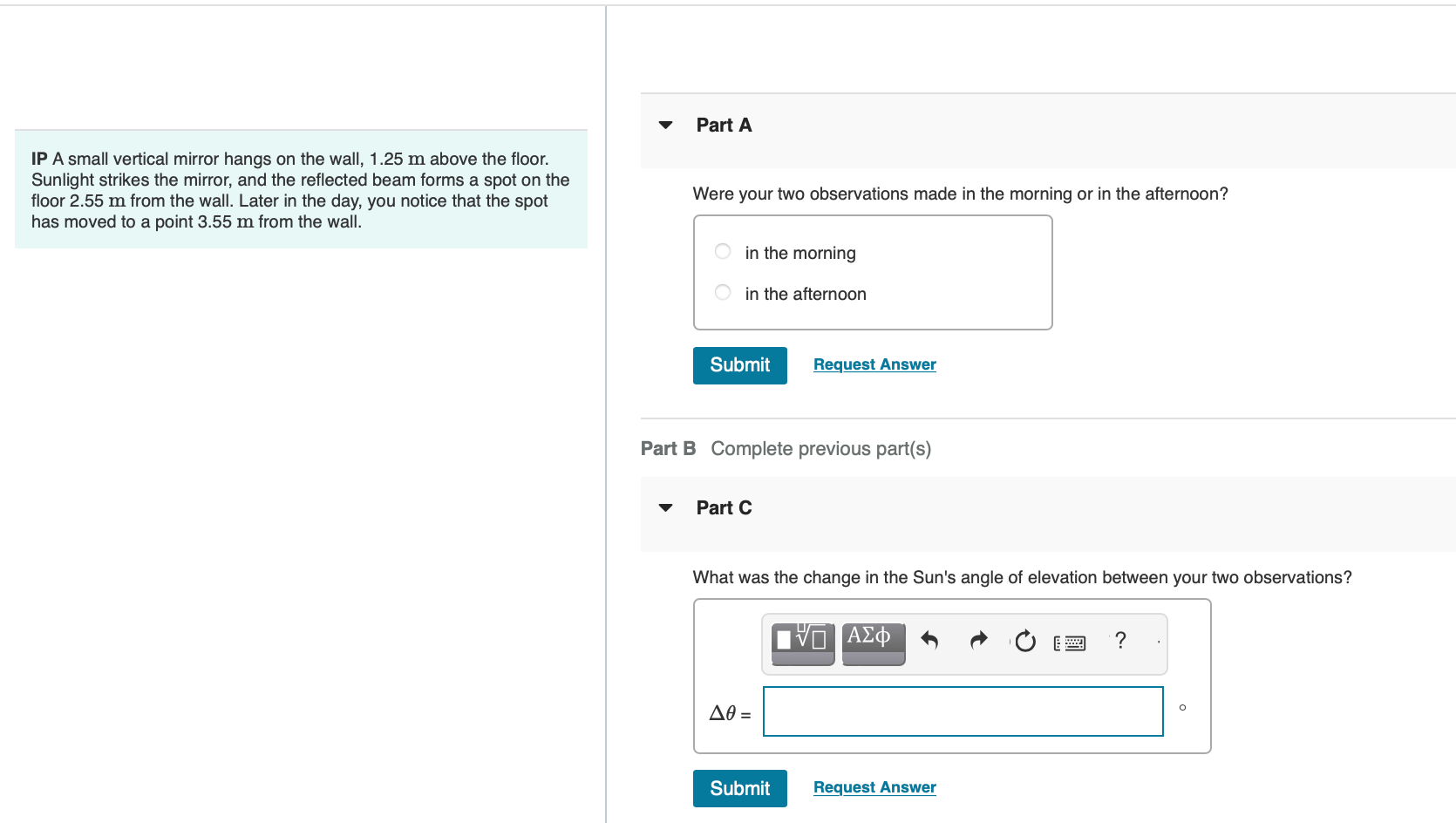 Solved IP A small vertical mirror hangs on the wall, 1.25 m