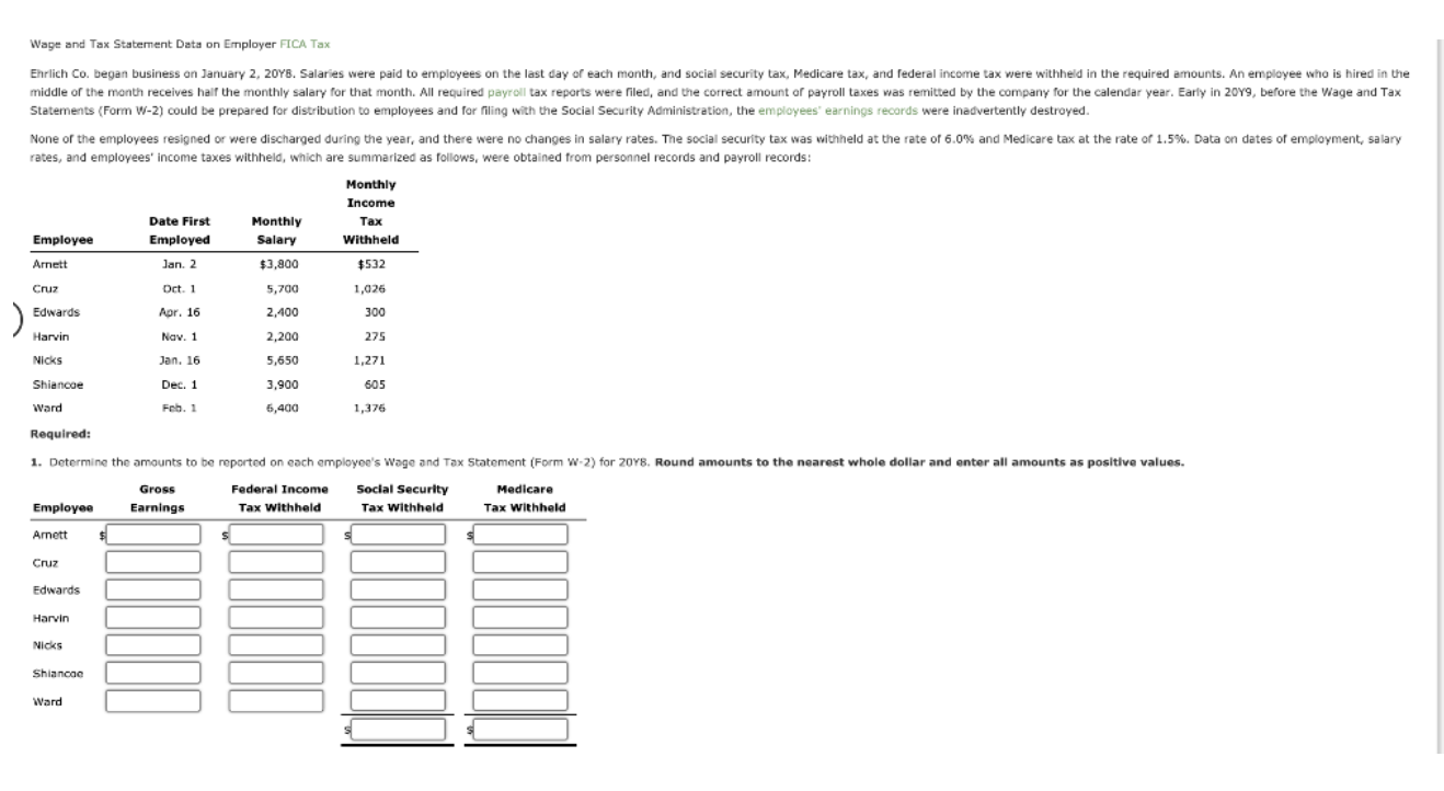 Solved Wage and Tax Statement Data on Employer FICA Tax