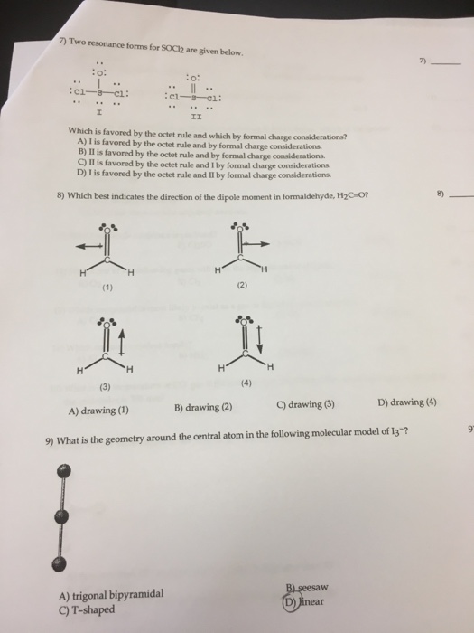 Solved Two Resonance Forms For SOCl_2 Are Given Below. Wh...