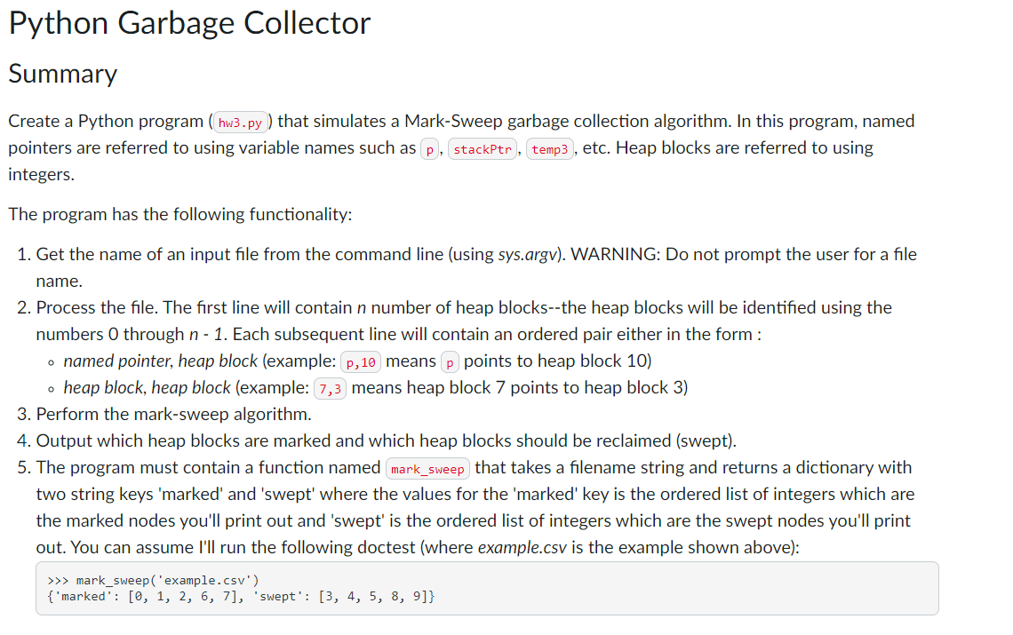 Solved Python Garbage Collector Summary Create a Python