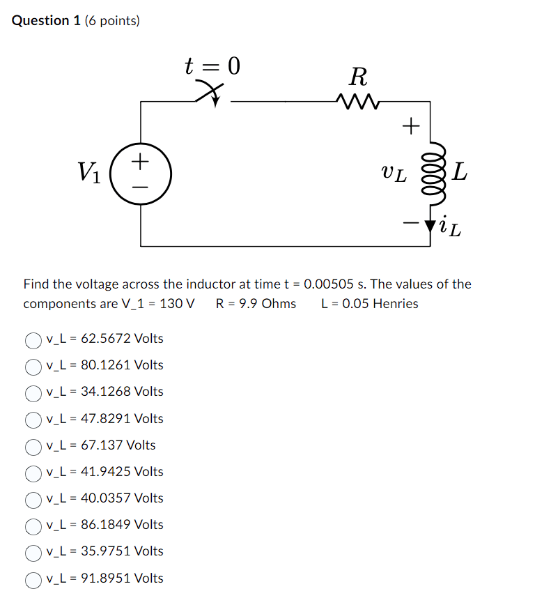 Solved Question 1 (6 points) Find the voltage across the | Chegg.com