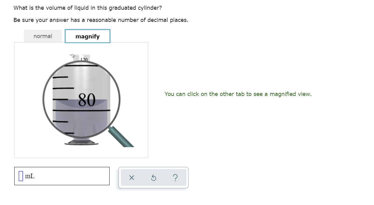 Solved What is the volume of liquid in this graduated
