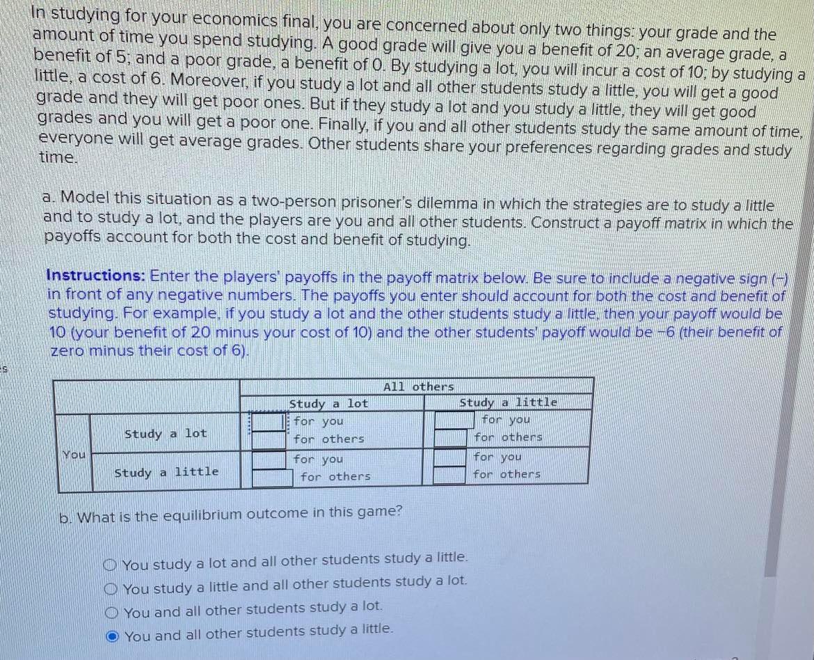 In studying for your economics final, you are(03)