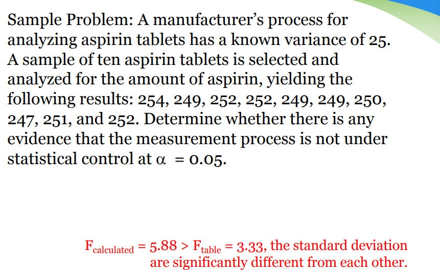 Solved Sample Problem A manufacturer's process for
