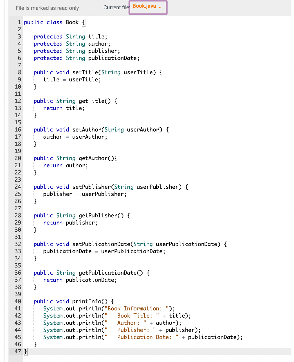 Solved 10.17 LAB Book information (overriding member