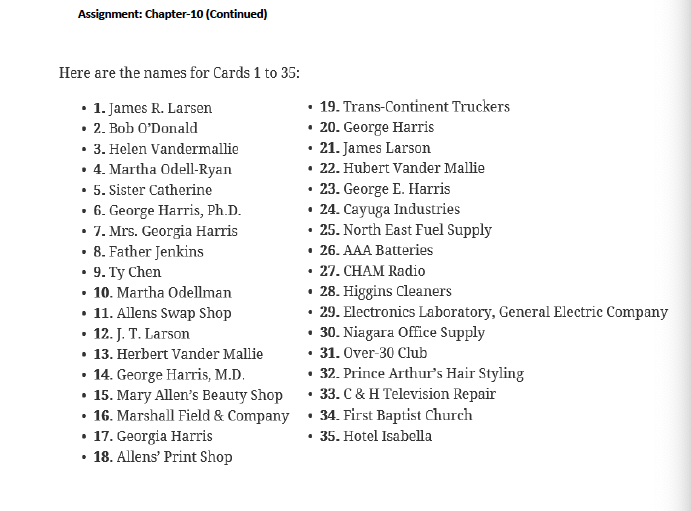 Solved Assignment Chapter 10 10A Indexing and Filing Names
