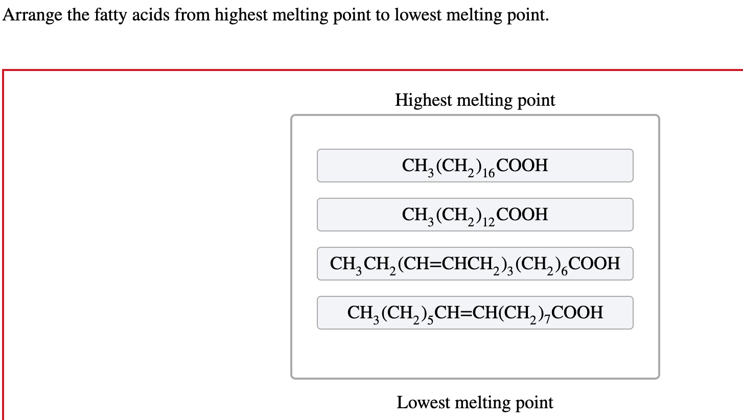Solved Arrange the fatty acids from highest melting point to