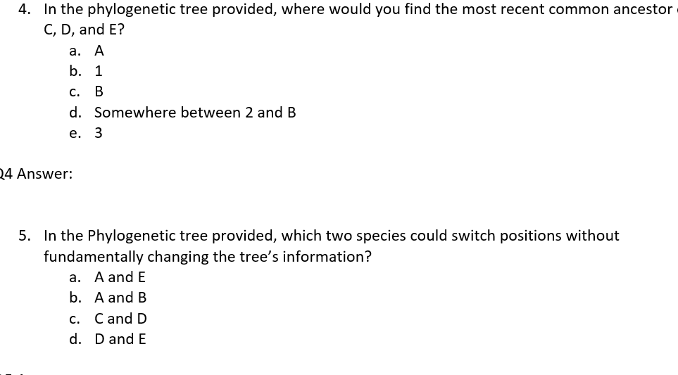 Solved Use this phylogenetic tree to answer questions 1-6 | Chegg.com