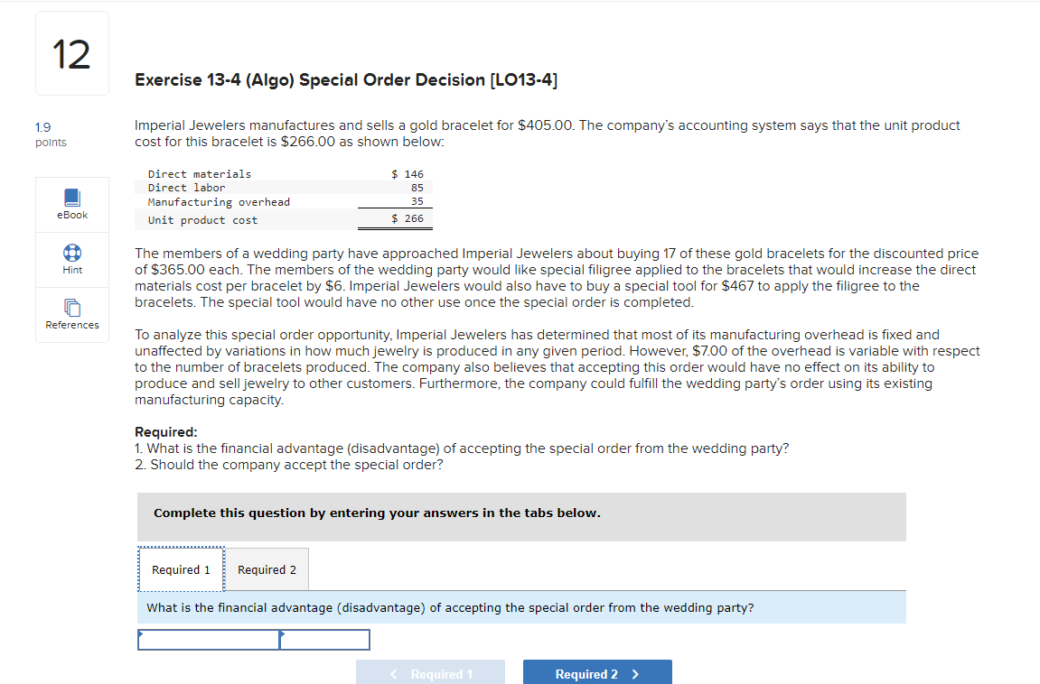 Solved Exercise 134 (Algo) Special Order Decision [LO134]