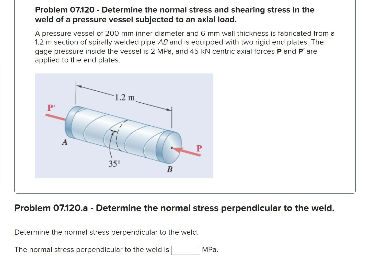 Solved Problem 07.120 Determine the normal stress and