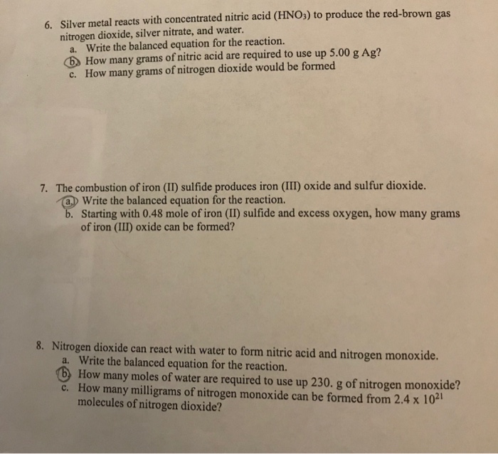 Solved 6. Silver Metal Reacts With Concentrated Nitric Ac...