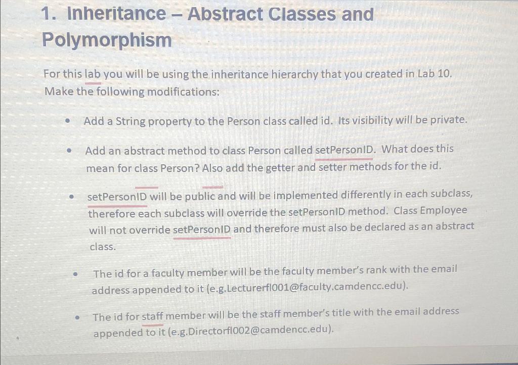 Solved 1. Inheritance Abstract Classes and Polymorphism
