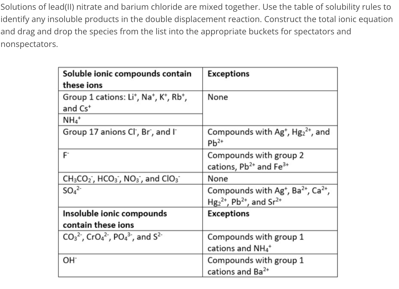 Solved Solutions of lead(II) nitrate and barium chloride are