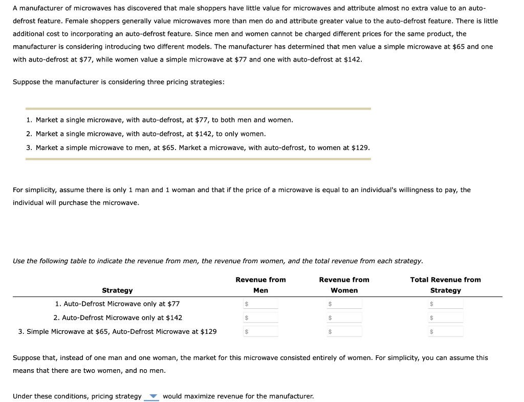 A manufacturer of microwaves has discovered that male