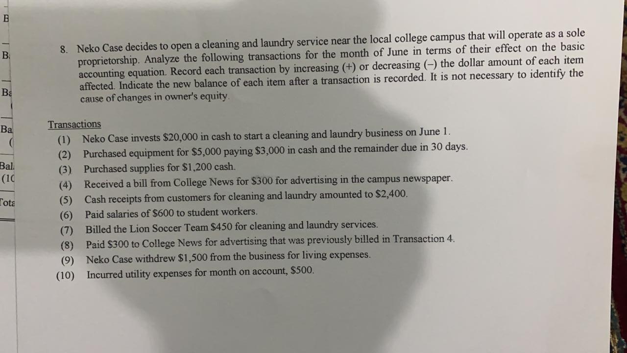 Solved B В. 8. Neko Case decides to open a cleaning and
