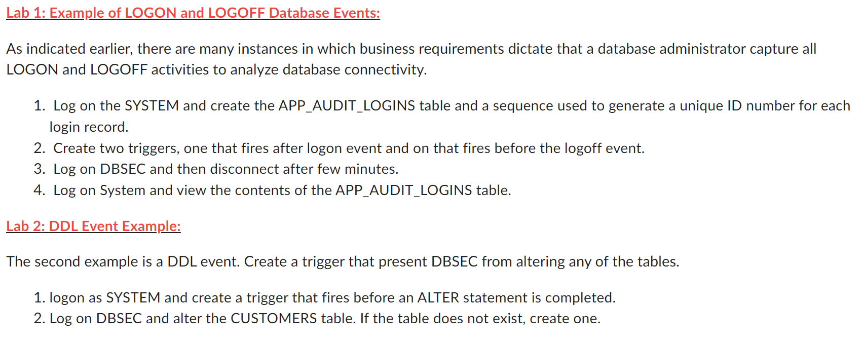 Solved Lab 1 Example of LOGON and LOGOFF Database Events
