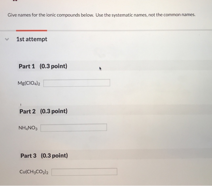 Solved Give Names For The Ionic Compounds Below. Use The