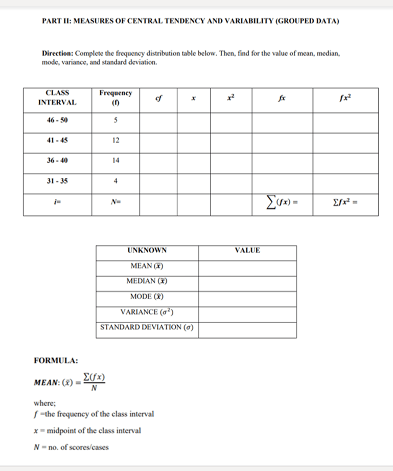 Solved MMW STATISTICS WORKSHEET 1 PART I MEASURES OF