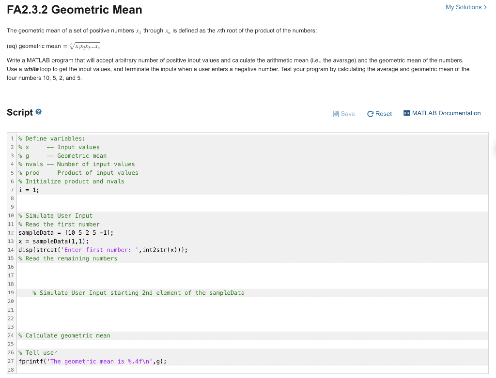 Solved FA2.3.2 Geometric Mean The geometric mean of a set of